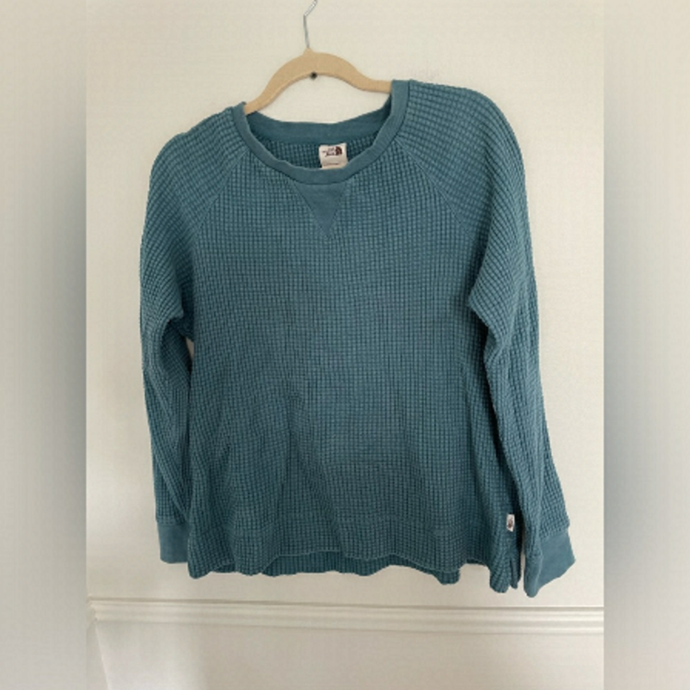 THE North Face WaffleKnit Blue Sweater Sz XLarge - Picture 2 of 6